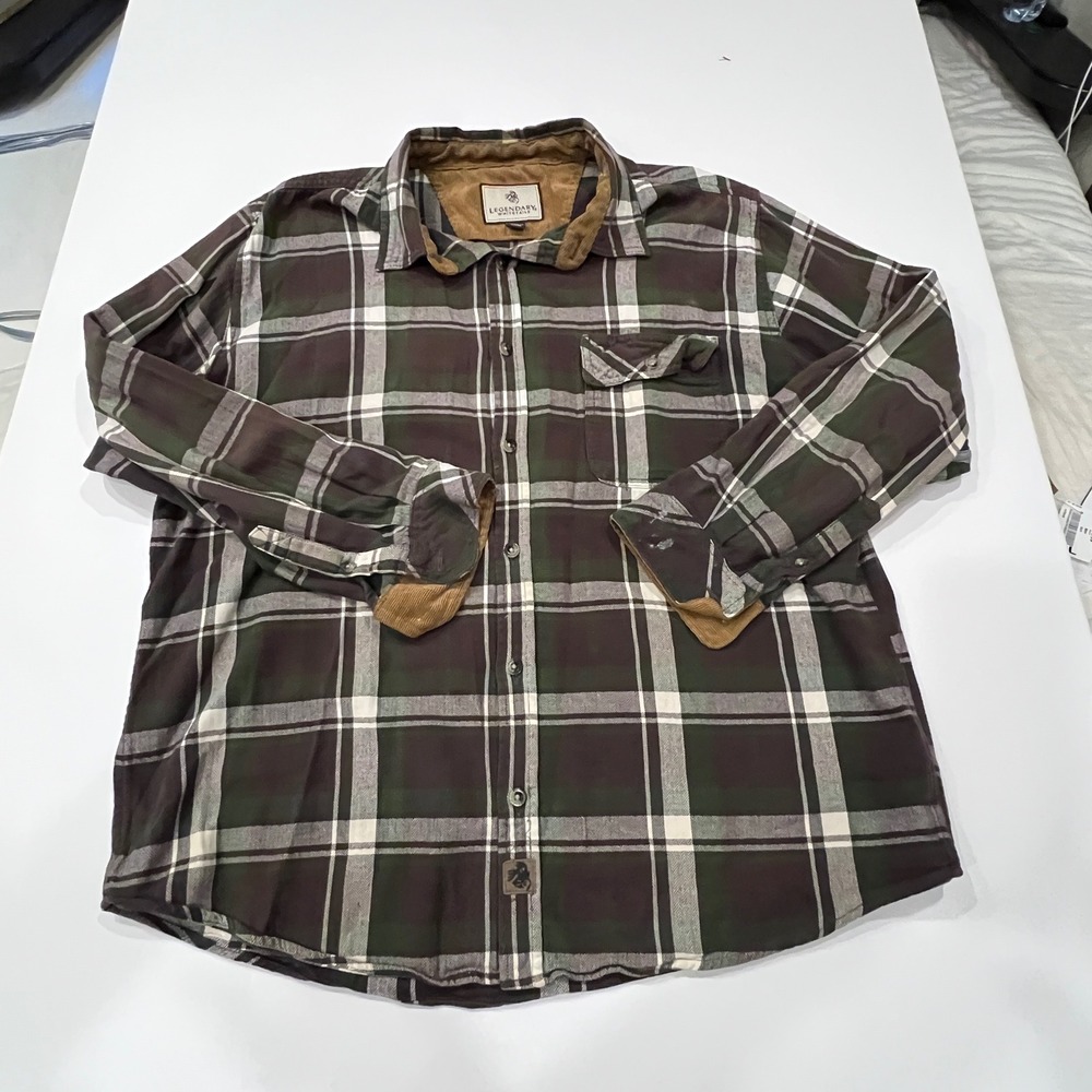 Legendary Whitetails Mens XL Flannel Shirt Rustic Cabin Plaid Corduroy Trim